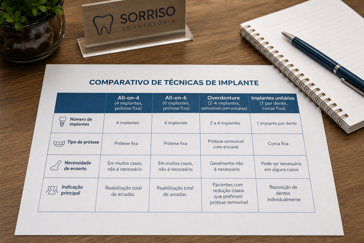 Comparativo All-on-4 vs All-on-6 vs Overdenture vs Implantes unitários — Orali Odontologia